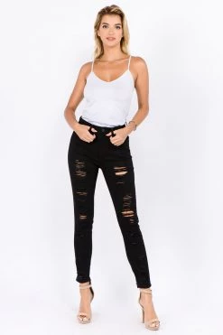 LOVE MODA High Waist Distressed Denim Skinny Jeans