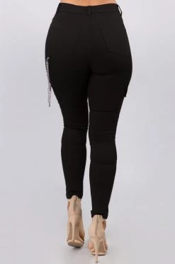 Love Moda High Waist Skinny Cargo Pants With Chains BOTTOMS