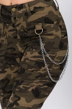 Love Moda High Waist Skinny Cargo Pants With Chains BOTTOMS