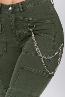 Love Moda High Waist Skinny Cargo Pants With Chains BOTTOMS