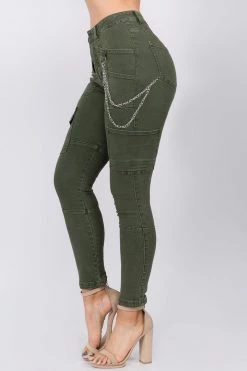 Love Moda High Waist Skinny Cargo Pants With Chains BOTTOMS