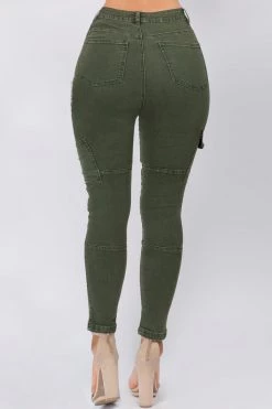 Love Moda High Waist Skinny Cargo Pants With Chains BOTTOMS