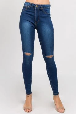 LOVE MODA Basic Denim Knee Slit Skinny Jeans