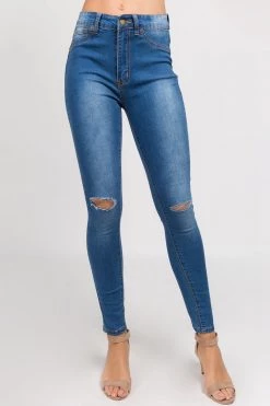 LOVE MODA Basic Denim Knee Slit Skinny Jeans