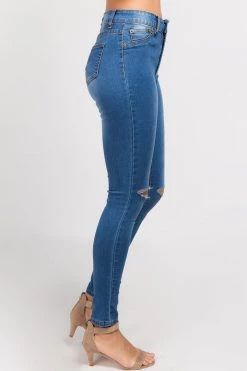 LOVE MODA Basic Denim Knee Slit Skinny Jeans