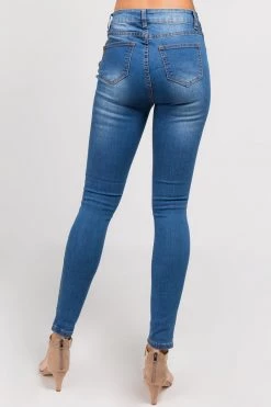 LOVE MODA Basic Denim Knee Slit Skinny Jeans