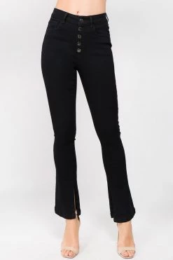 LOVE MODA High Rise Flared Trim Skinny Jeans