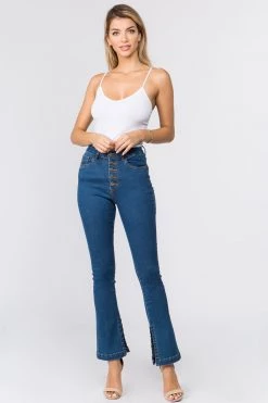 LOVE MODA High Rise Flared Trim Skinny Jeans