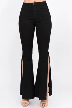 LOVE MODA High Rise Flared Trim Side Slit Bell Bottom Skinny Jeans