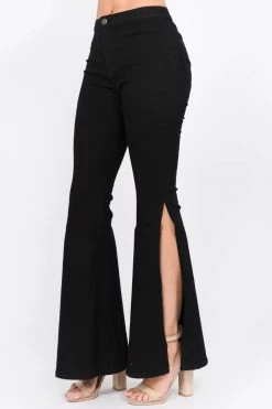 LOVE MODA High Rise Flared Trim Side Slit Bell Bottom Skinny Jeans