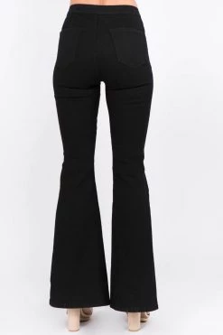 LOVE MODA High Rise Flared Trim Side Slit Bell Bottom Skinny Jeans