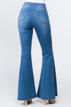 LOVE MODA High Rise Flared Trim Side Slit Bell Bottom Skinny Jeans