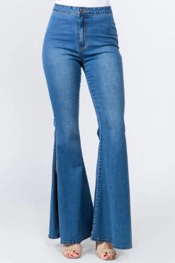 LOVE MODA High Rise Flared Trim Side Slit Bell Bottom Skinny Jeans