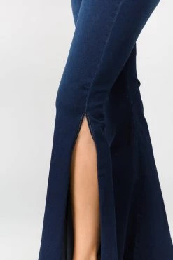 LOVE MODA High Rise Flared Trim Side Slit Bell Bottom Skinny Jeans