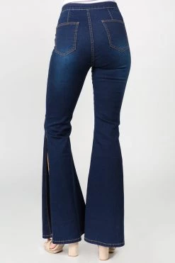 LOVE MODA High Rise Flared Trim Side Slit Bell Bottom Skinny Jeans