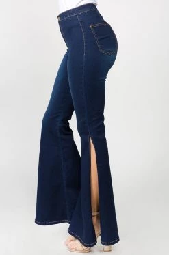 LOVE MODA High Rise Flared Trim Side Slit Bell Bottom Skinny Jeans