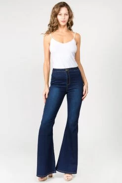 LOVE MODA High Rise Flared Trim Side Slit Bell Bottom Skinny Jeans