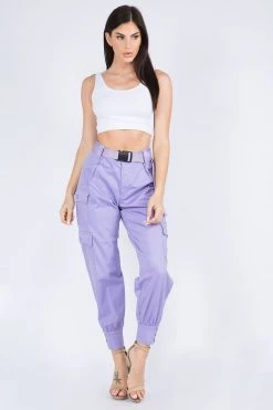 LOVE MODA High Waist Cargo Pants With Belt BOTTOMS