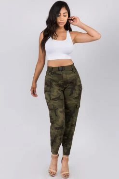 LOVE MODA High Waist Cargo Pants With Belt BOTTOMS