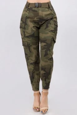 LOVE MODA High Waist Cargo Pants With Belt BOTTOMS