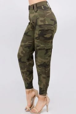 LOVE MODA High Waist Cargo Pants With Belt BOTTOMS