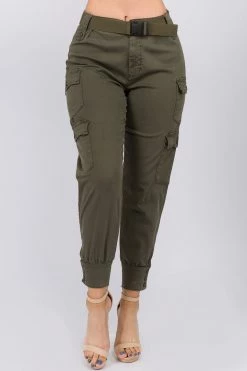 LOVE MODA High Waist Cargo Pants With Belt BOTTOMS