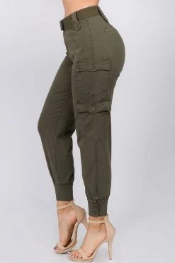 LOVE MODA High Waist Cargo Pants With Belt BOTTOMS