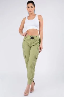 LOVE MODA High Waist Cargo Pants With Belt BOTTOMS