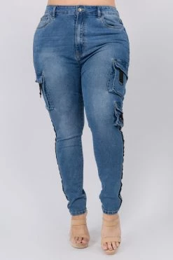 Love Moda High Waist Skinny Jeans W/ Cargo Pockets - Plus Size