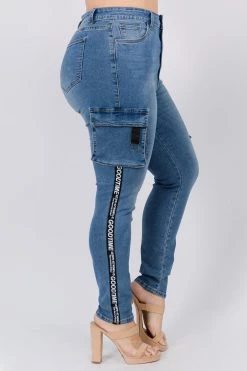 LOVE MODA High Waist Skinny Jeans W/ Cargo Pockets - Plus Size