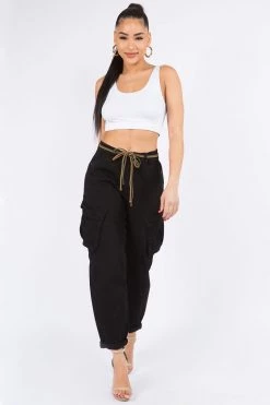Love Moda High Waist Roll Up Cargo Pants With Belt BOTTOMS