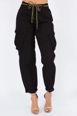 Love Moda High Waist Roll Up Cargo Pants With Belt BOTTOMS