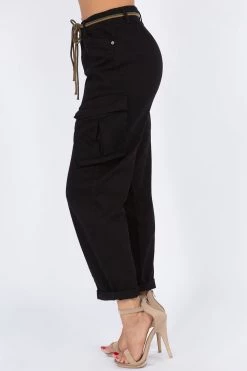 Love Moda High Waist Roll Up Cargo Pants With Belt BOTTOMS
