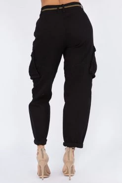 Love Moda High Waist Roll Up Cargo Pants With Belt BOTTOMS