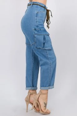 Love Moda High Waist Roll Up Cargo Pants With Belt BOTTOMS