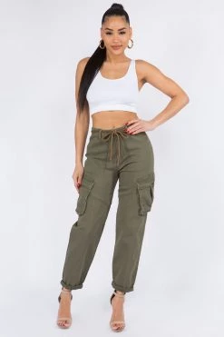 Love Moda High Waist Roll Up Cargo Pants With Belt BOTTOMS