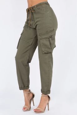 Love Moda High Waist Roll Up Cargo Pants With Belt BOTTOMS