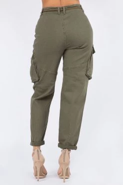 Love Moda High Waist Roll Up Cargo Pants With Belt BOTTOMS