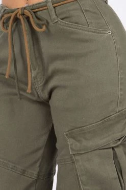 Love Moda High Waist Roll Up Cargo Pants With Belt BOTTOMS