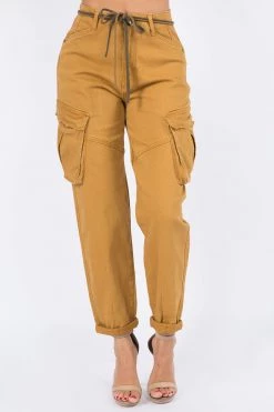 Love Moda High Waist Roll Up Cargo Pants With Belt BOTTOMS