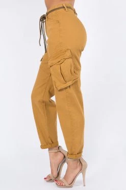 Love Moda High Waist Roll Up Cargo Pants With Belt BOTTOMS