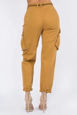 Love Moda High Waist Roll Up Cargo Pants With Belt BOTTOMS
