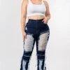 LOVE MODA CURVY High Waist Frayed Flare Jeans - Plus Size