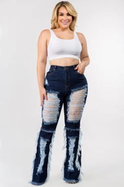 LOVE MODA CURVY High Waist Frayed Flare Jeans - Plus Size