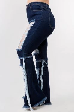 LOVE MODA CURVY High Waist Frayed Flare Jeans - Plus Size