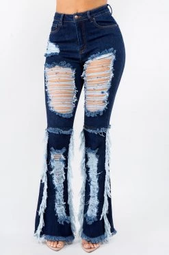 LOVE MODA High Waist Frayed Flare Jeans
