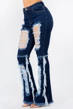 LOVE MODA High Waist Frayed Flare Jeans