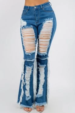 LOVE MODA CURVY High Waist Frayed Flare Jeans - Plus Size