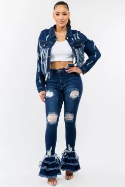 LOVE MODA High Waist Fringed Flare Jeans