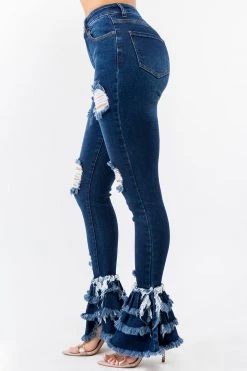 LOVE MODA High Waist Fringed Flare Jeans